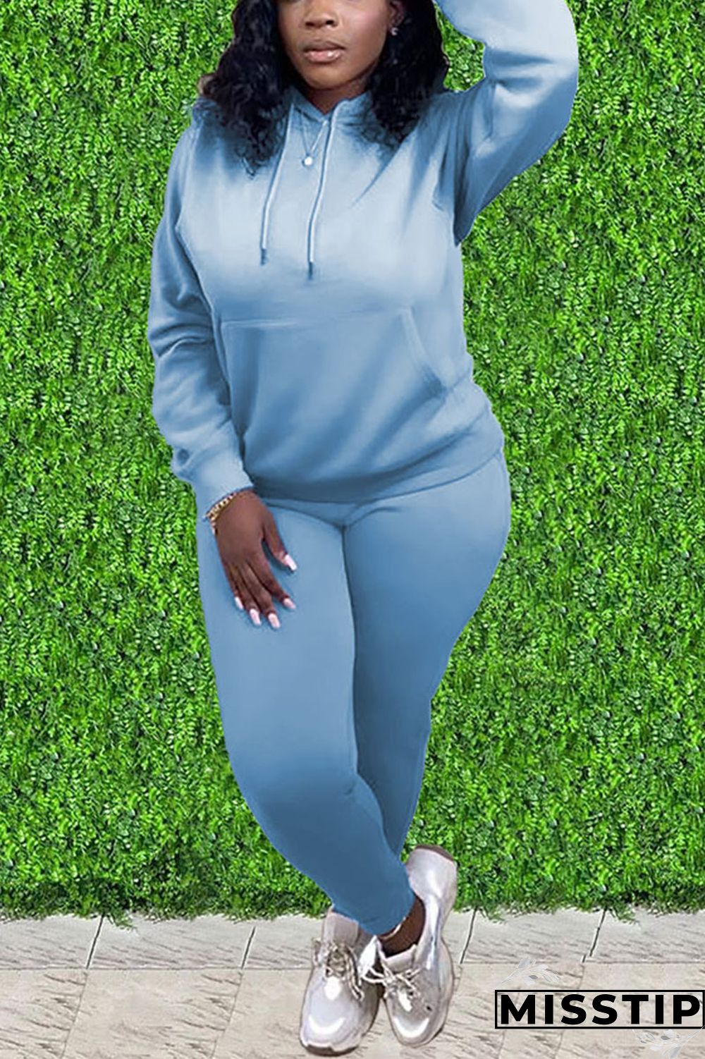Blue Sportswear Patchwork Solid Patchwork Hooded Collar Long Sleeve Regular Sleeve Regular Two Pieces