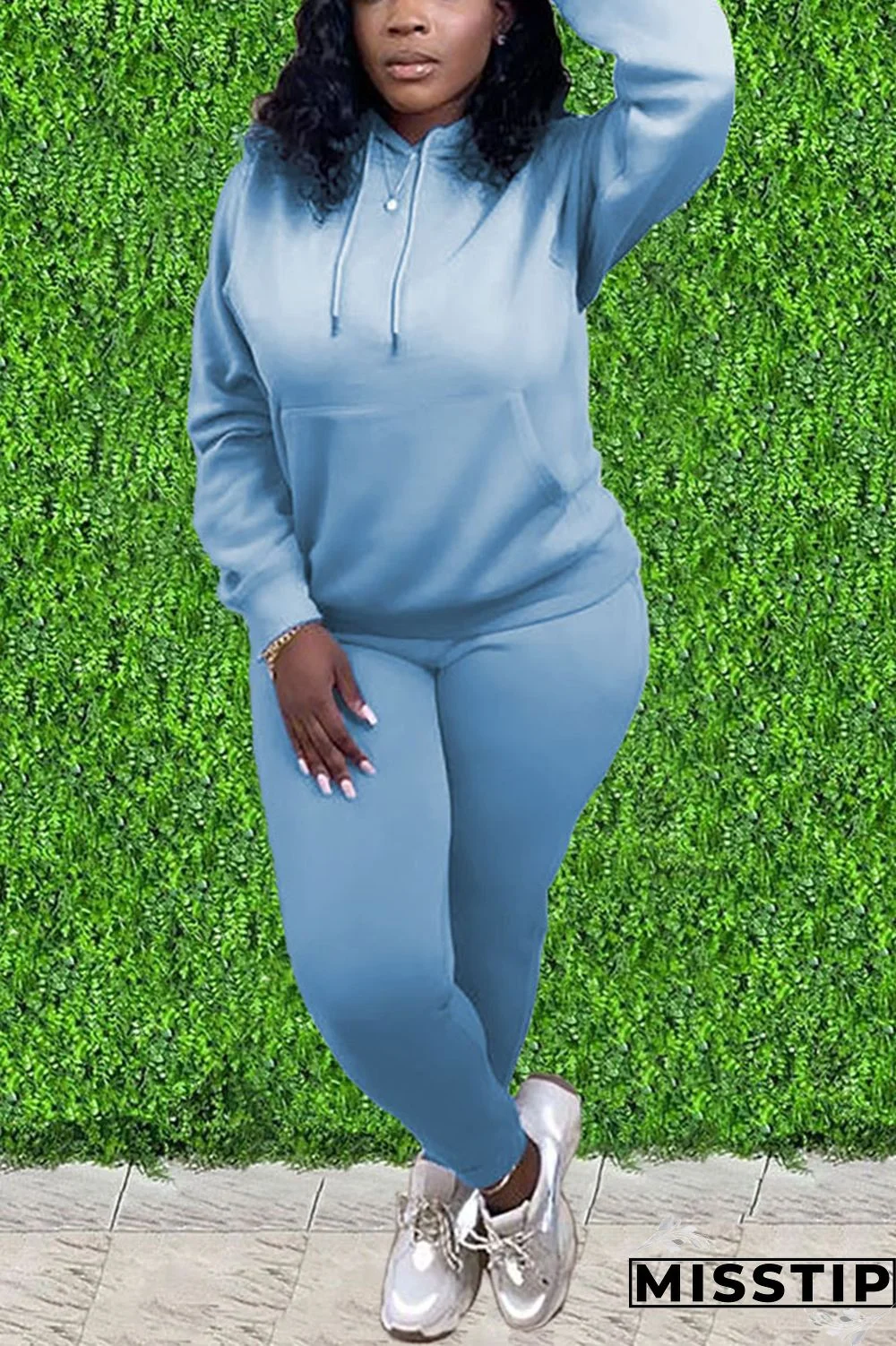 Blue Sportswear Patchwork Solid Patchwork Hooded Collar Long Sleeve Regular Sleeve Regular Two Pieces