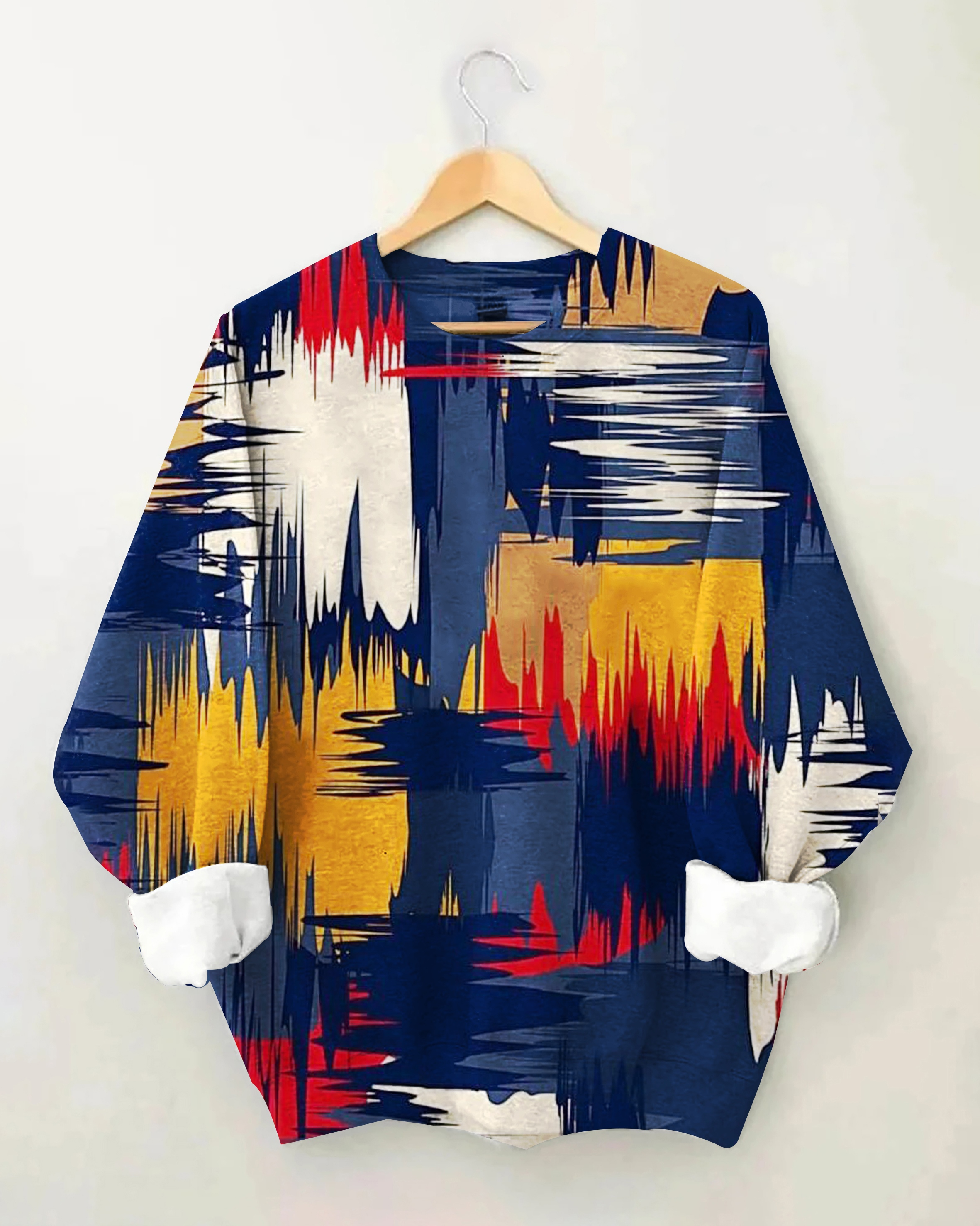 Colorful Irregular Print Interesting Round Neck Long Sleeve Sweatshirt