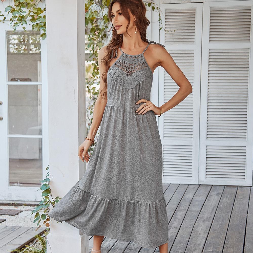  thdmladies Lace Stitching Hollow Sling Dress thedmladies