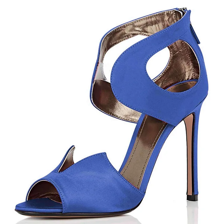 Blue Cut Out Peep Toe Heels Sandals |FSJ Shoes
