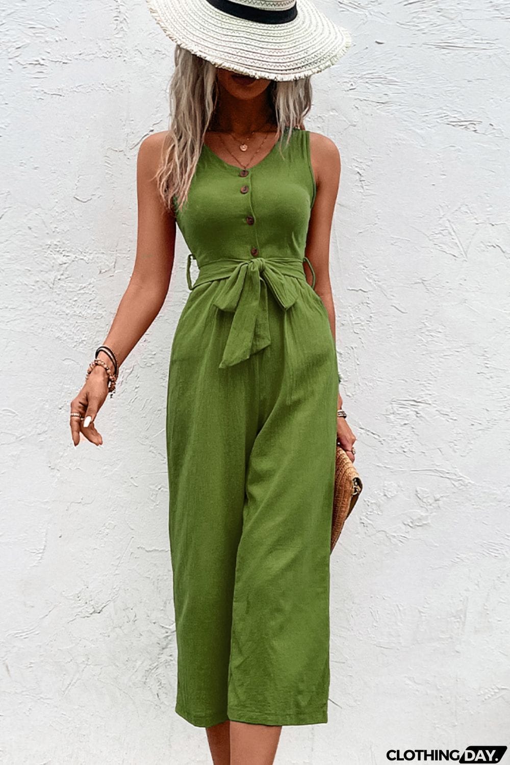 Tie Belt Sleeveless Jumpsuit with Pockets