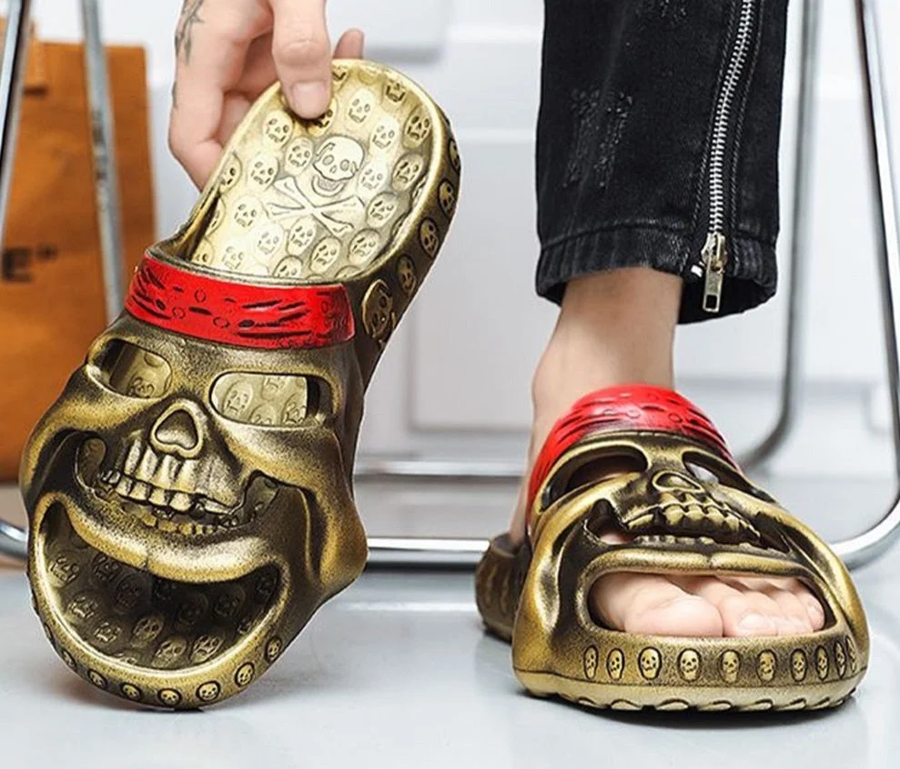 Vstacam Vintage Skull Slippers Summer Men Slippers Thick Sole Platform Cloud Slides Non slip Man Beach Sandals Outdoor Punk Skull Shoes