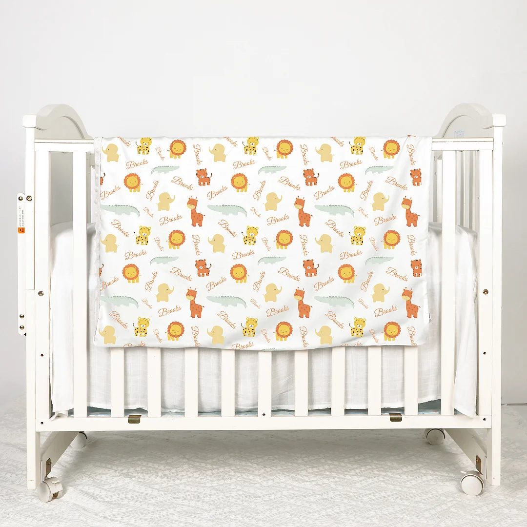 Lion & Elephant Personalized Baby Boy Name Blanket 