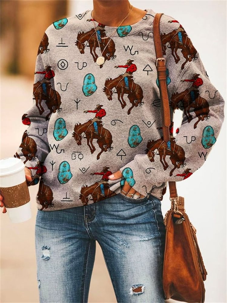 Western Cowboy Symbols Elements Print Sweatshirt