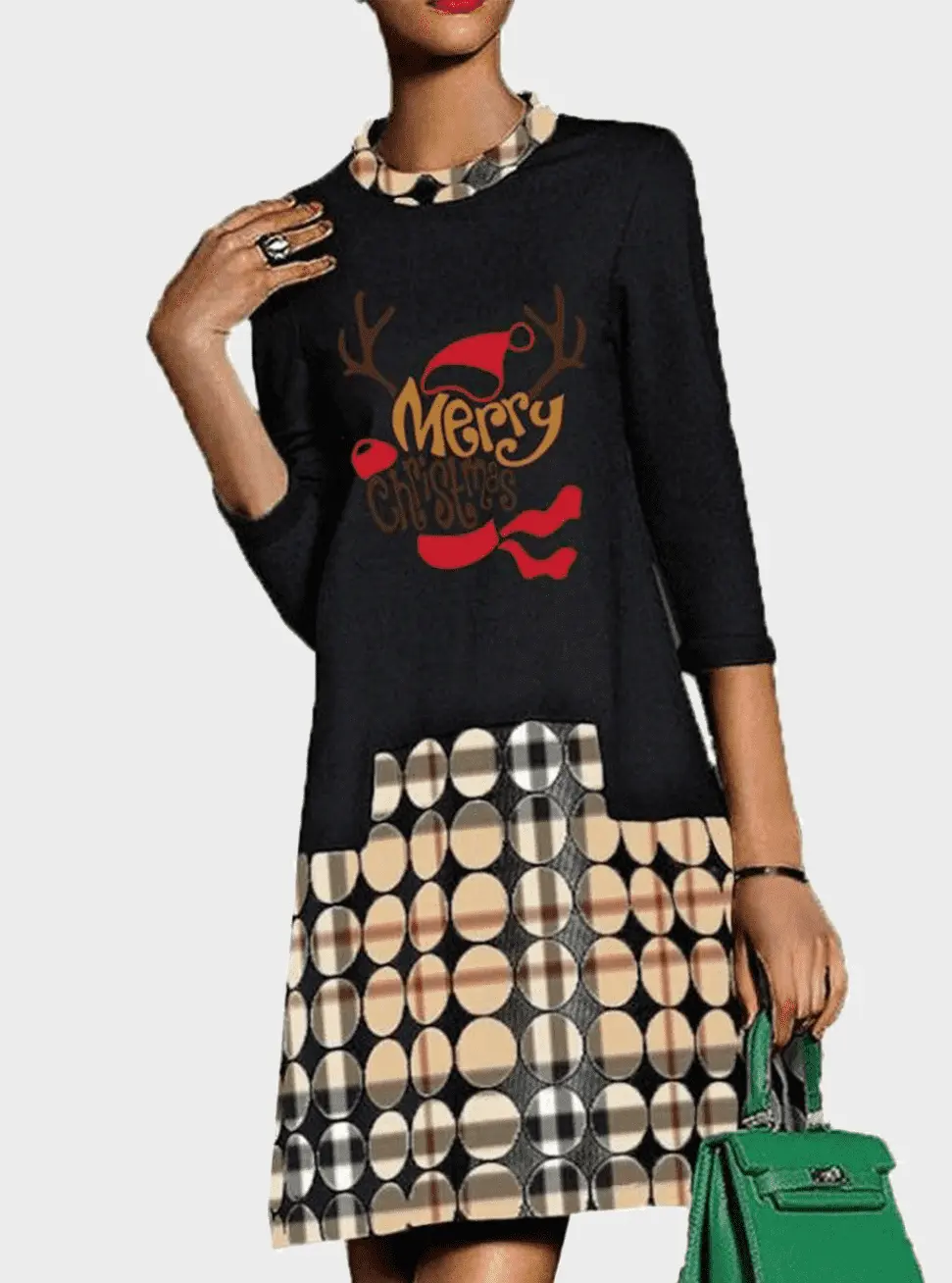  thdmladies Christmas Letter Print Long Sleeve Dress thedmladies