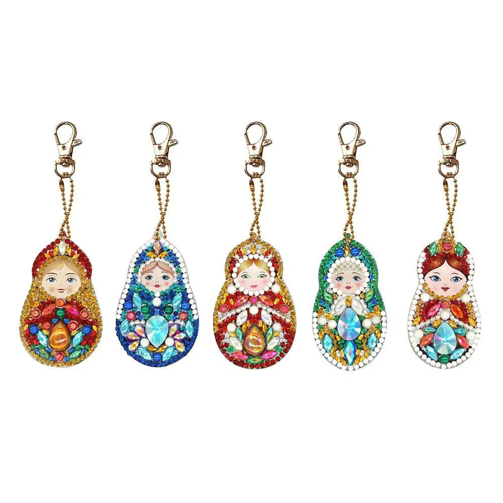 5pcs DIY Baby Doll Full Drill Special Shaped Diamond Painting Keychain Gift