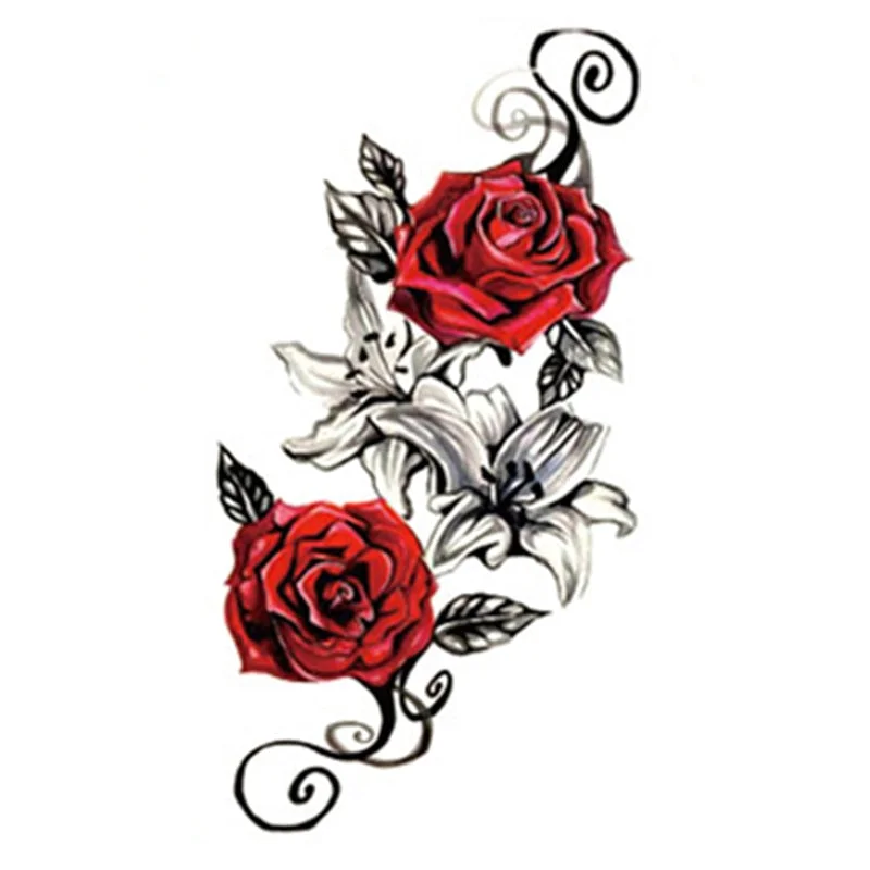 Pink Bloom Rose Water Transfer Fake Tattoo Stickers Women Body Chest Art Temporary Waist Bracelet Flash Tatoos Flower For Girl