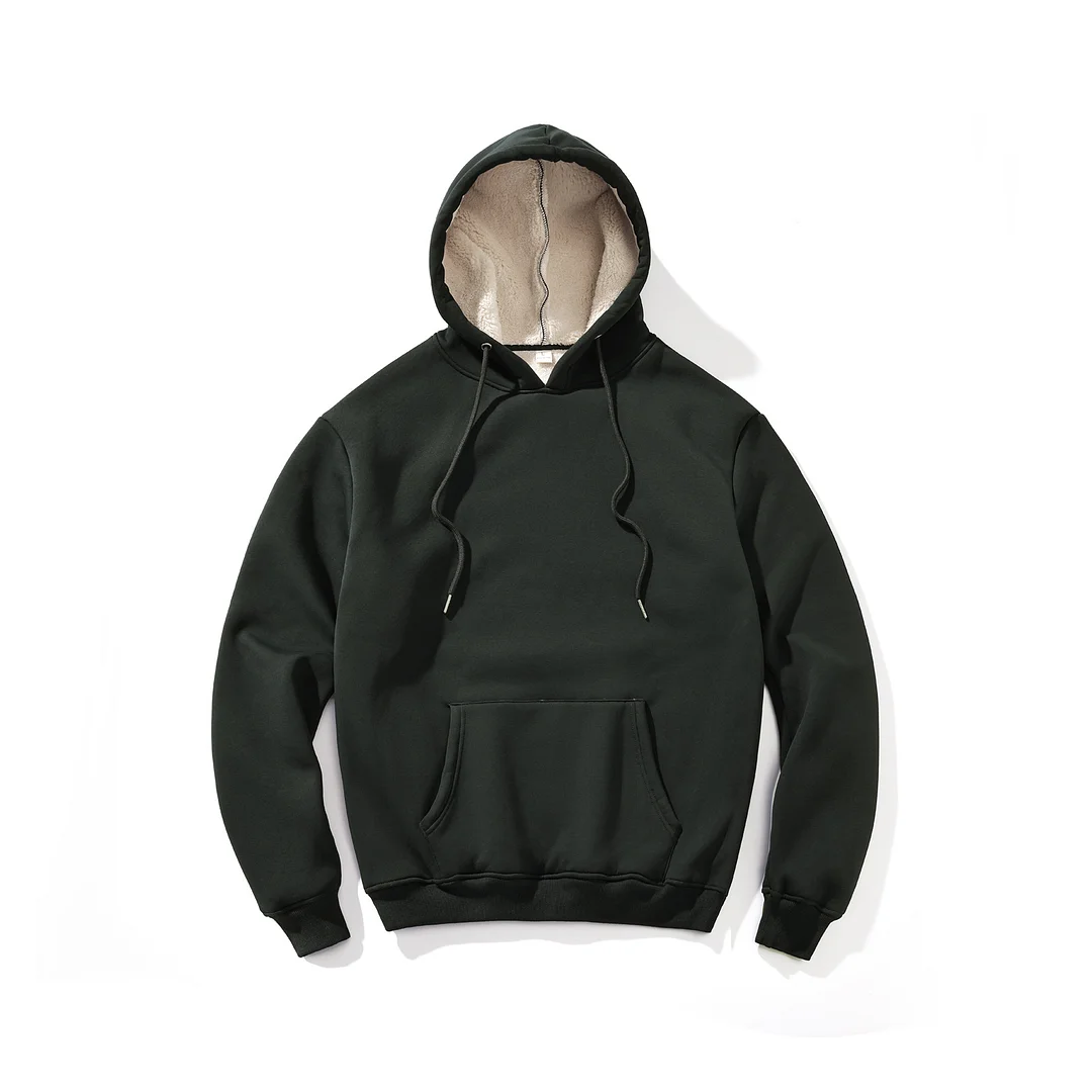 Men's Heavy Lamb Wool Sweater Thickened Warm Loose Casual Solid Color Pullover Hooded Sweater Back To School