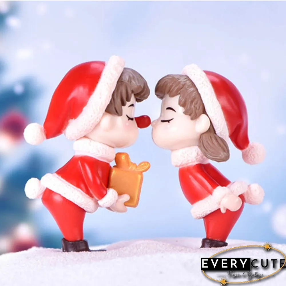 2Pcs/Set Lovely Mini Christmas Couple Dolls Landscape Ornaments Resin Figurines Fairy Garden Bonsai Dollhouse Decoration