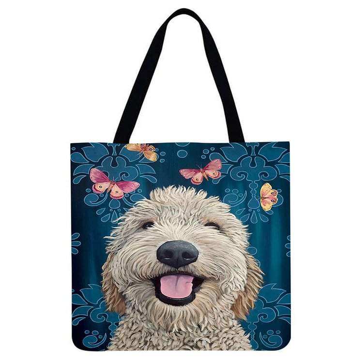 Dog And Butterfly - Linen Tote Bag