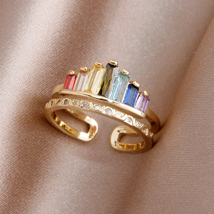 S925 Just for Now We are Apart but Keep Me Safe Within Your Heart Rainbow Ring