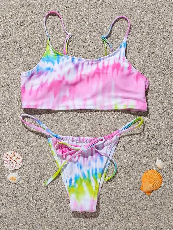 Tie-Dyed Gradient Printed Split Bikini Swimsuit