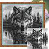 (US Only)Wolf Printed Cross Stitch Kit 50x50cm DIY 14CT Thread Art Needlework Decor