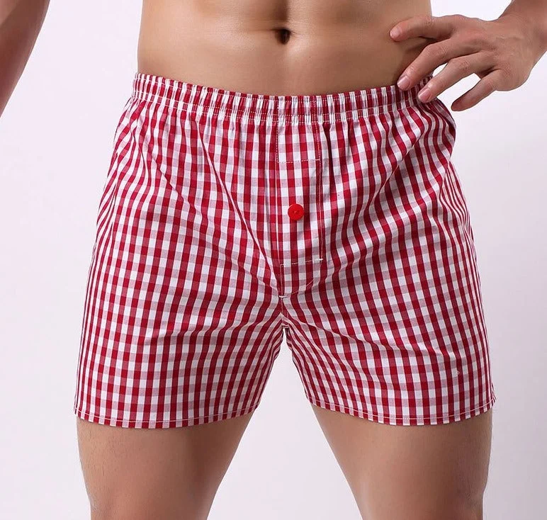 Aonga Cotton Men Boxer Underwear Plaid Printed Short Trunks Loose Breathable Home Underpants Cueca Boxer Masculina Wfk03 aonga