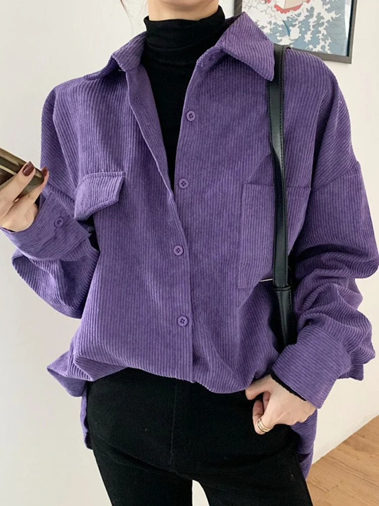 Women Shirts Blouses Fashion Vintage Oversized Womens Tops and Blouse Turn-down Collar Casual Plus Size Loose Woman Purple Shirt