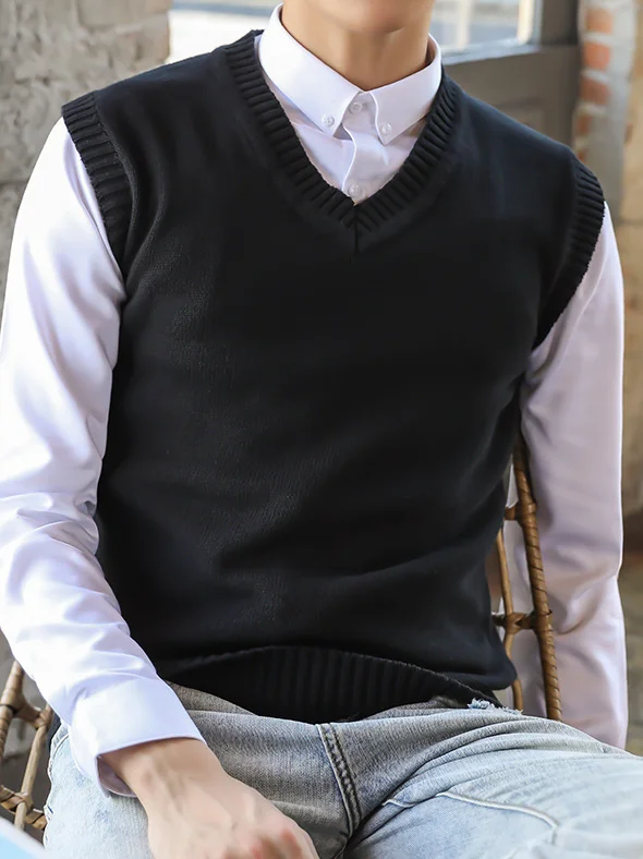 Men's Casual V Neck Plush Lined Pullover Sweater Vest