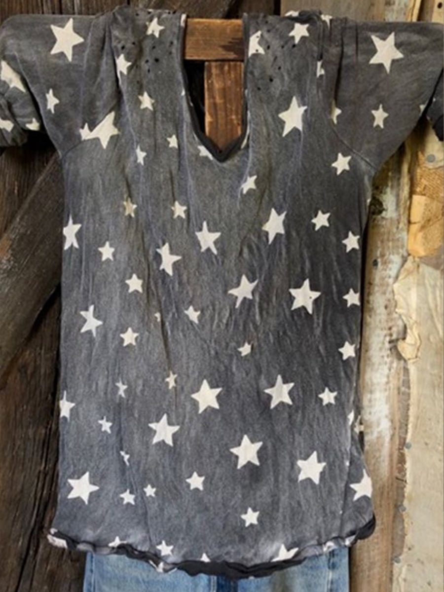 Star Print Casual Style Soft Loose Blouse