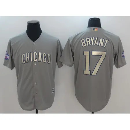 Men's Chicago Cubs #17 Kris Bryant World Series Champions Grey Program Cool Base Stitched MLB Jersey OWR9