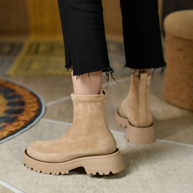 Ankle Boots For Women Shoes Thick Bottom Platform Slip On Short Boot Fashion Winter Ladies Footwear Size 34-40