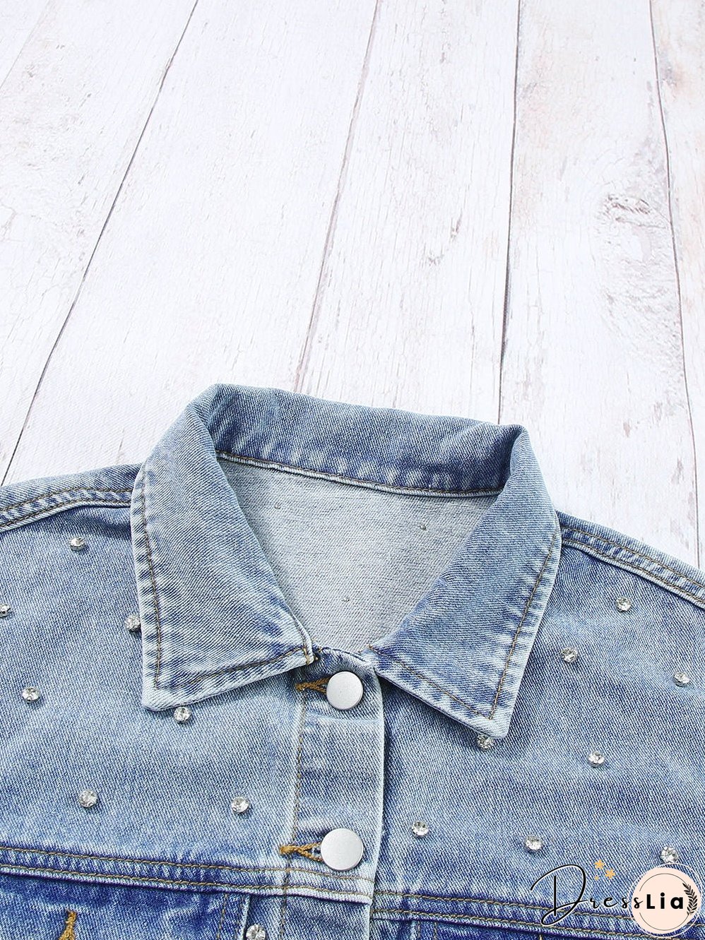 Light Wash Denim Jacket with Crystal Detail
