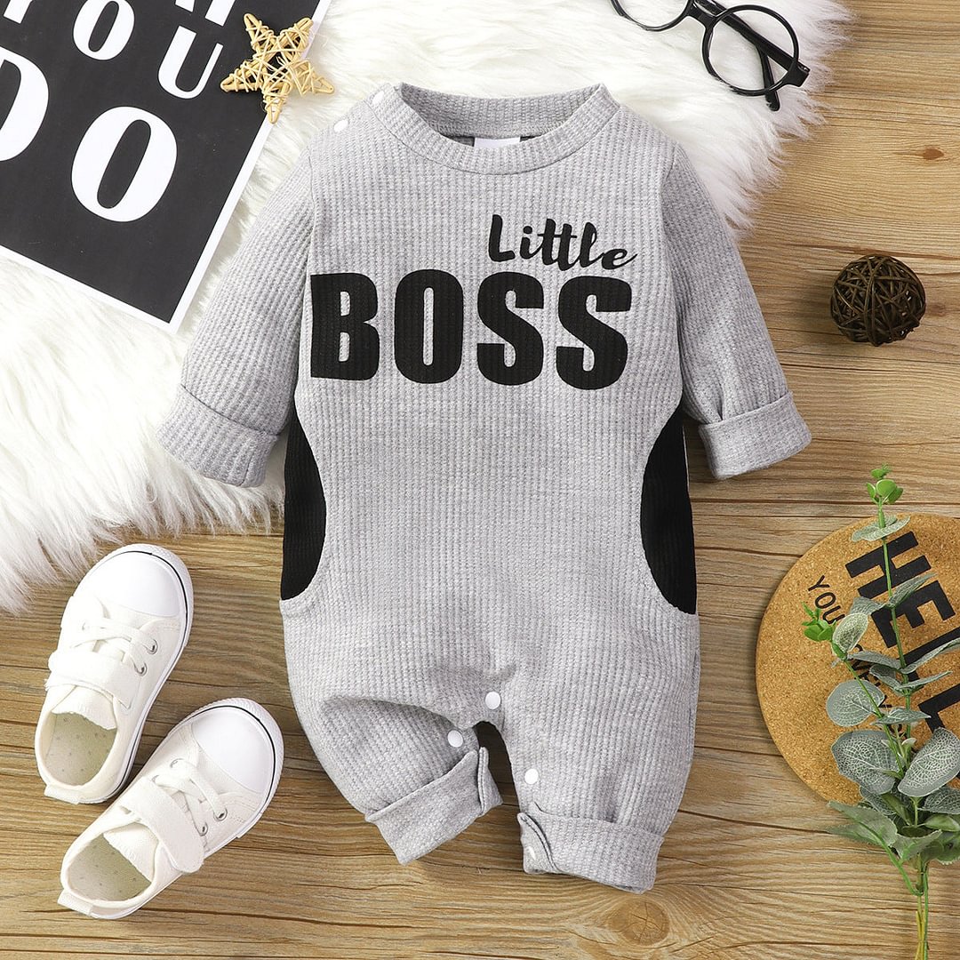 Cool Little Boss Letter Printed Baby Jumpsuit
