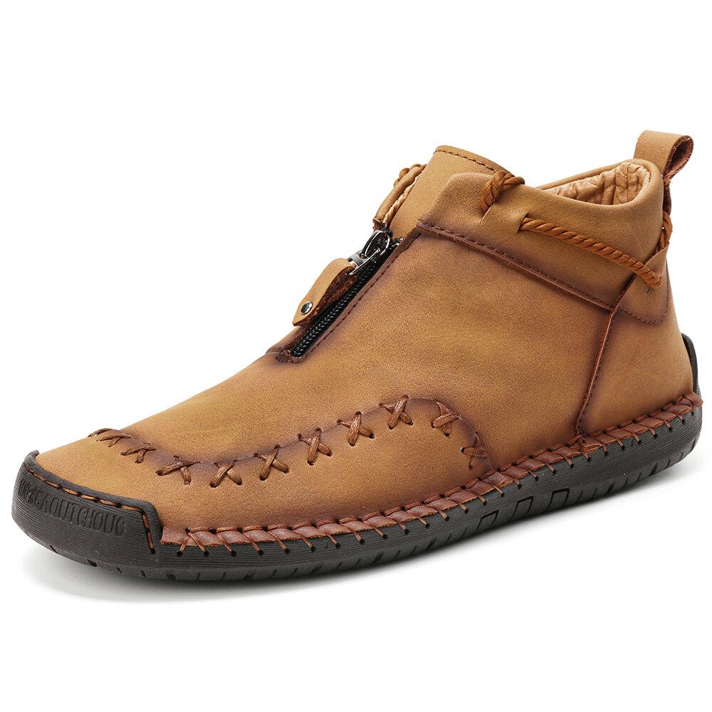 Dacomfy Men Casual Handmade Zipper High-top Shoes 