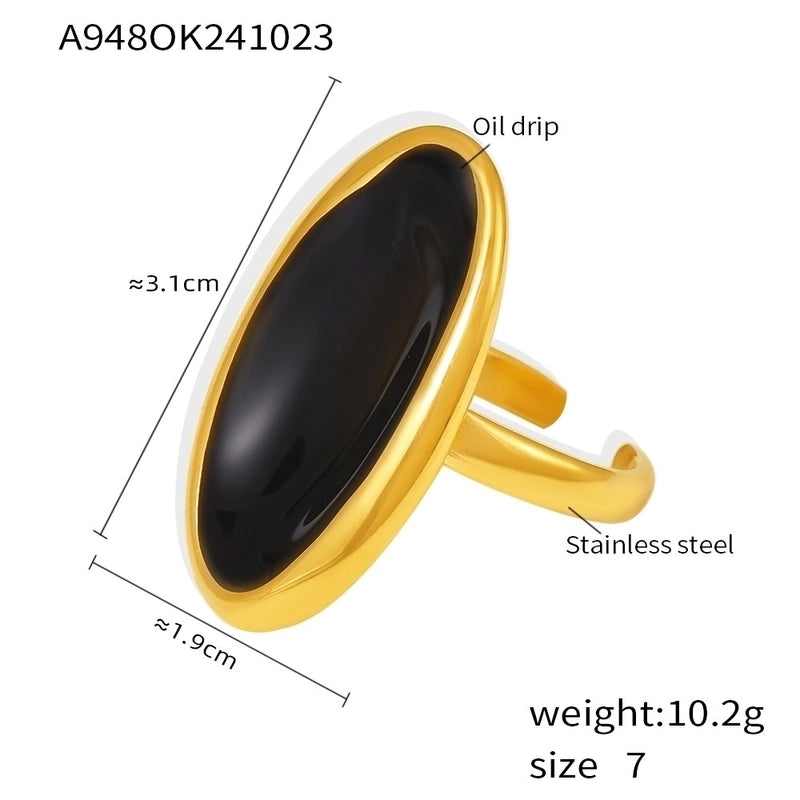 Elegant Oval 304 Stainless Steel 18K Gold Plated Enamel Plating Open Rings