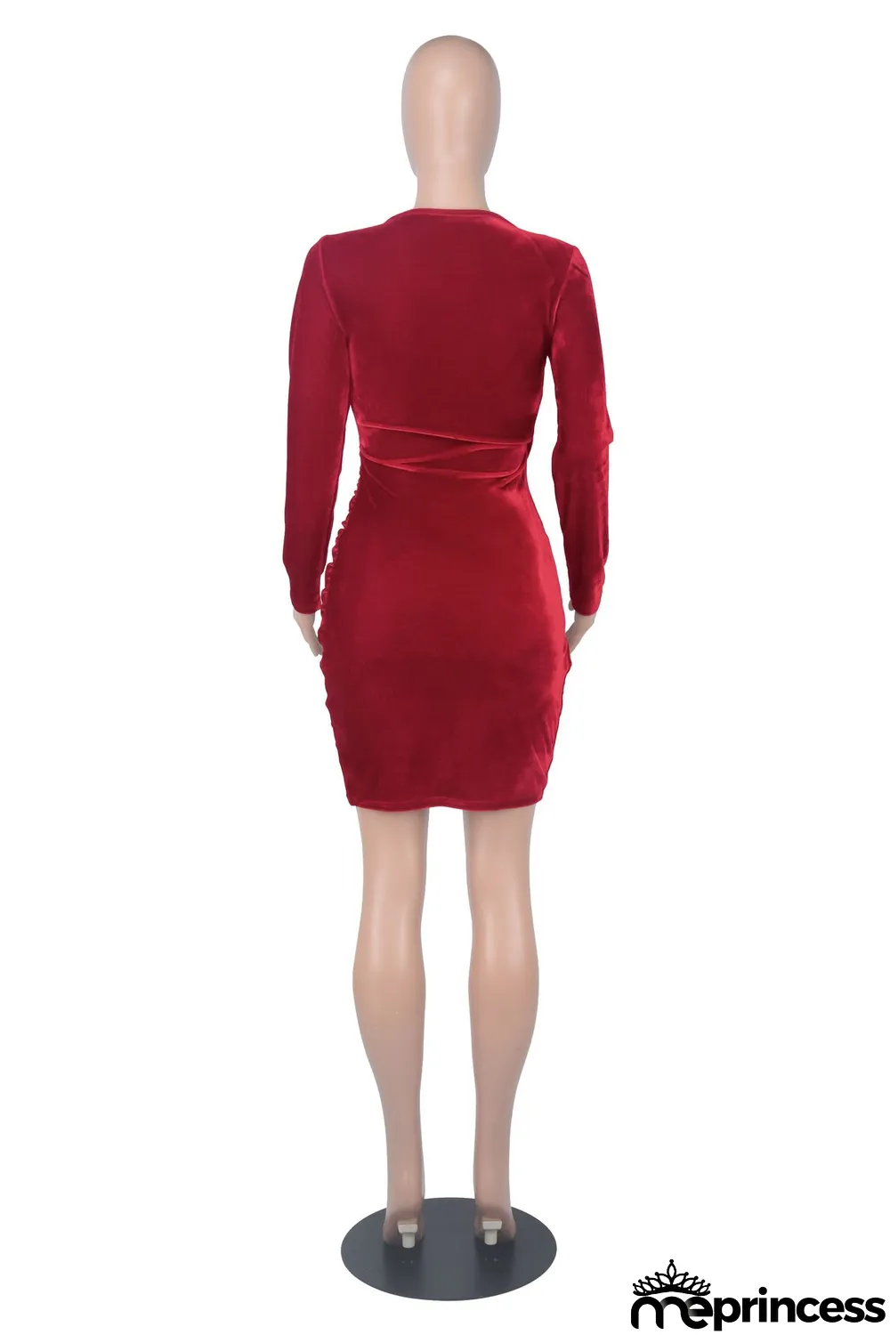 Sexy Velvet V Neck Long Sleeve Mini Dress