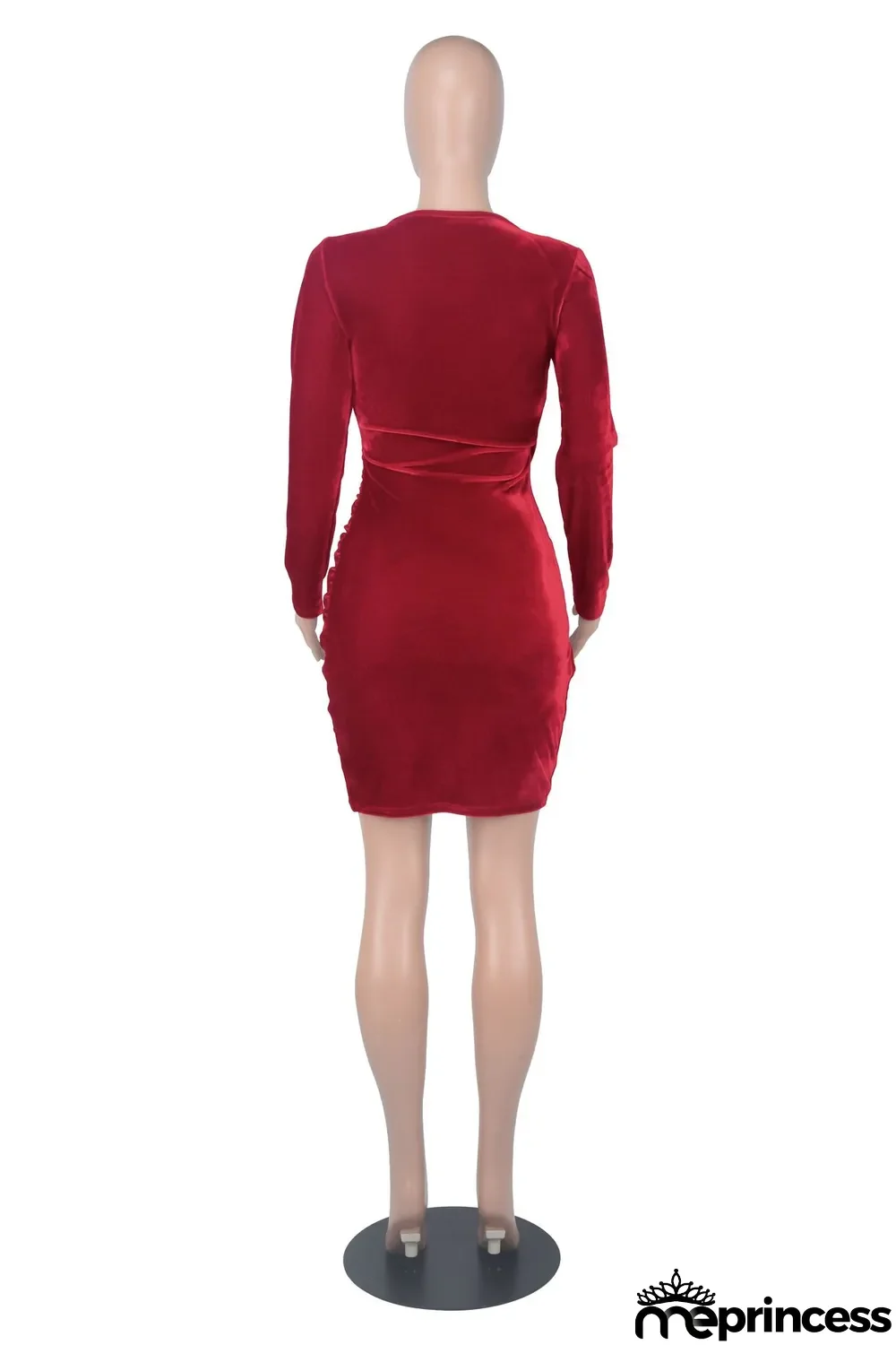 Sexy Velvet V Neck Long Sleeve Mini Dress