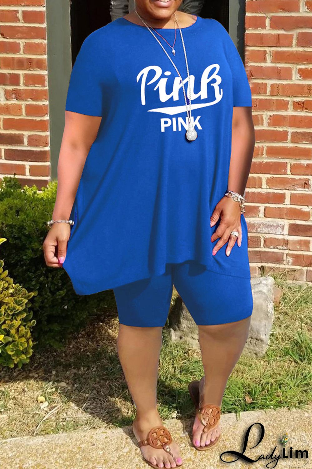 Grey Fashion Casual Letter Print Basic O Neck Plus Size Two Pieces