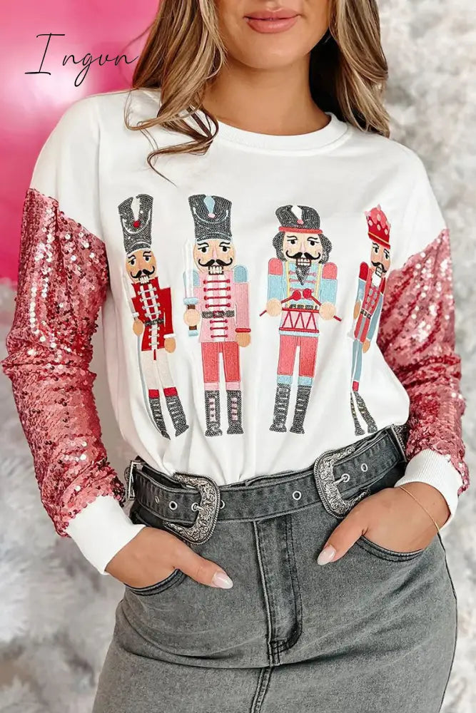 Ingvn - Casual Print Sequins Patchwork O Neck Tops White / S Tops/Sweats & Hoodies