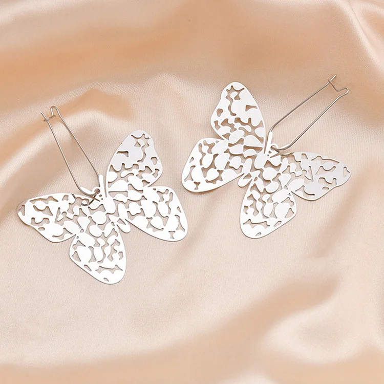 Fashion Silver Hollow Out Butterfly Earrings