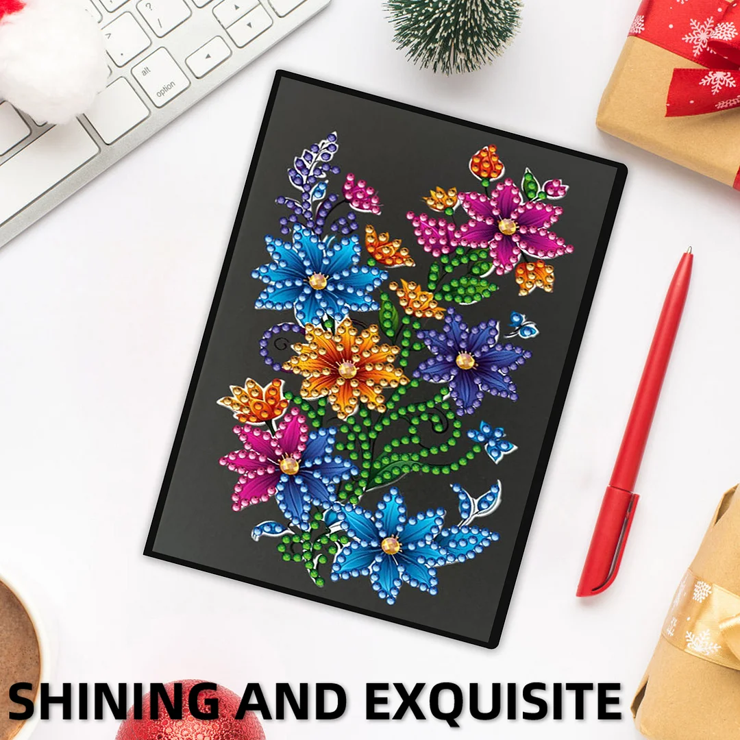 5D DIY Rhinestone Art Painting Notebook Kit for Holiday Birthday Gift (Flower)
