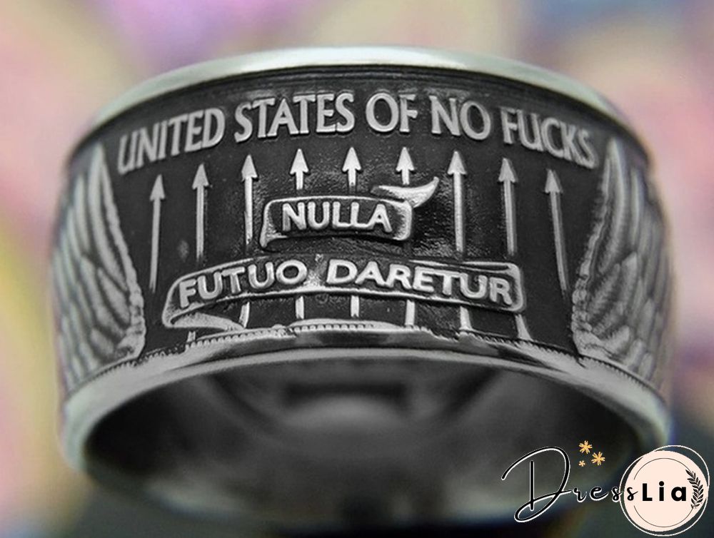 Men's fashion accessories 925 sterling silver hip hop unisex jewelry men's Viking punk skull ring vintage Morgan silver coin engraved with " No Fxxk America"" ring men's antique punk collection jewelry 7-13"