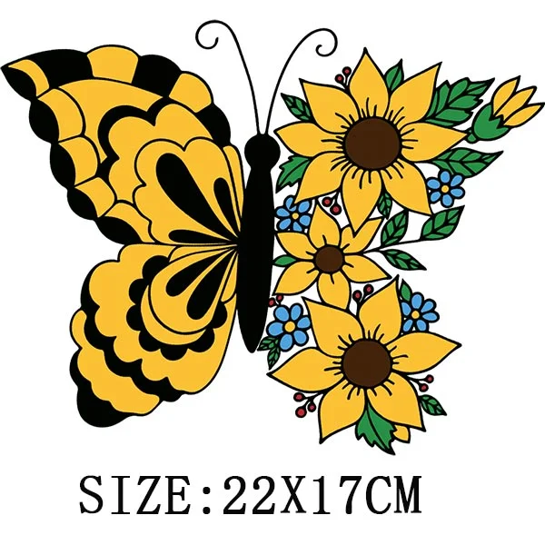 Colorful Butterfly Iron On Transfer For Clothing A-level Washable Thermal Sticker Beautiful Flower Patches On Clothes Decoration