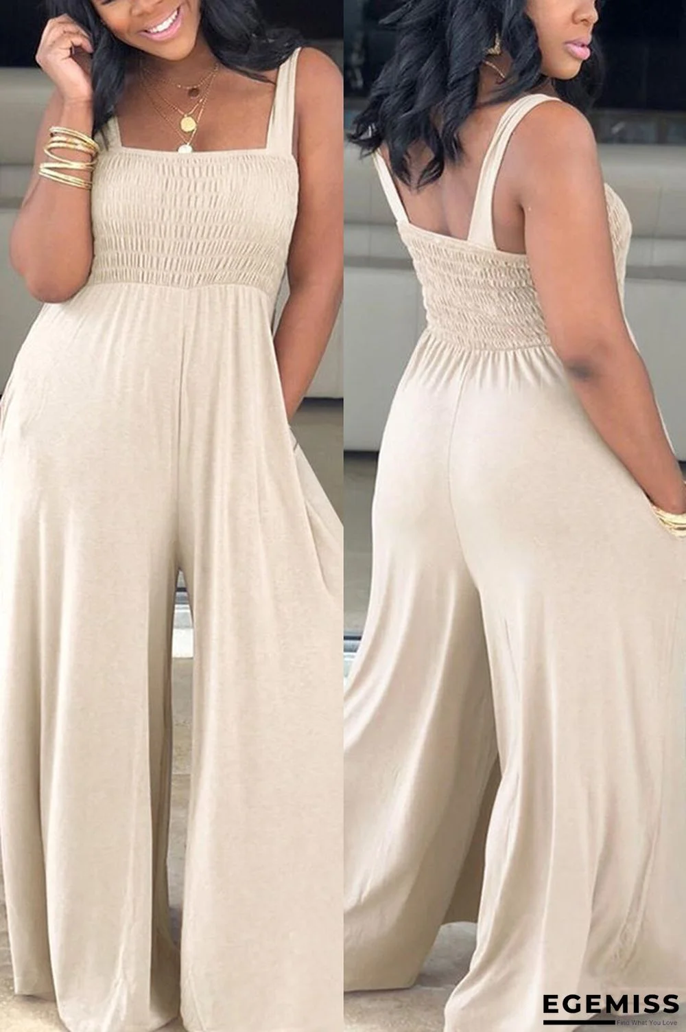 Apricot Casual Solid Sleeveless Slip Jumpsuits | EGEMISS