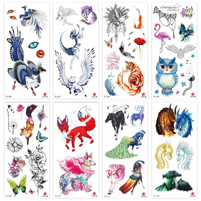 Animal and plant totem flower butterfly bird fox body arm waterproof men and women healthy natural temporary tattoo stickers