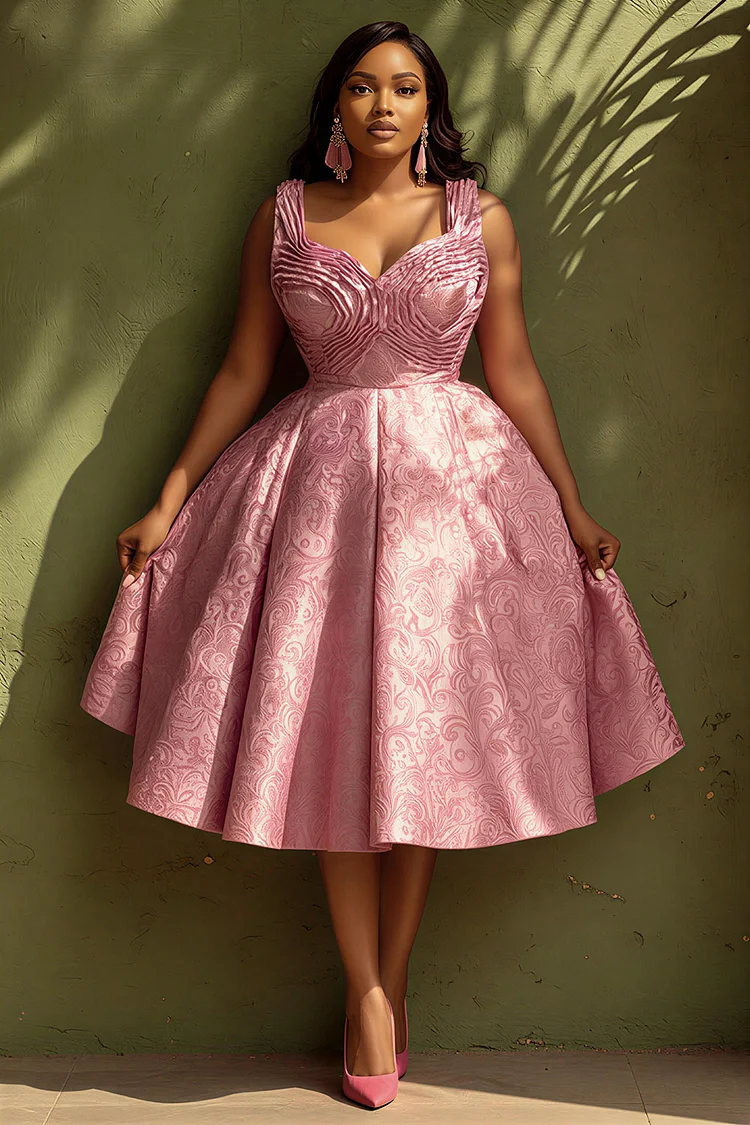 Xpluswear Design Plus Size Cocktail Party Elegant Pink 3D Midi Dresses [Pre-Order] 2024 - Xpluswear