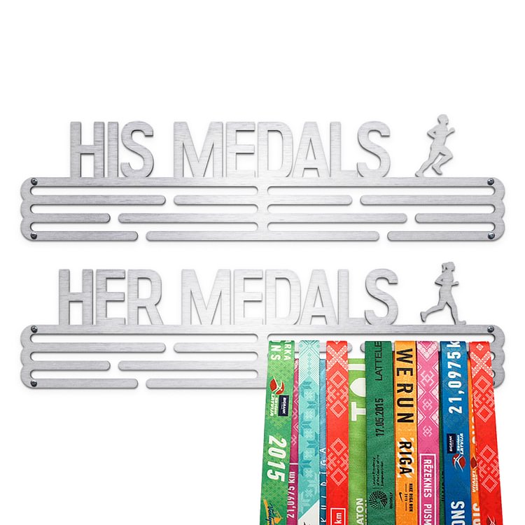 HIS & HER MEDALS Medal Hanger Display – Brushed Stainless Steel – Large / 430mm / 96 Medals