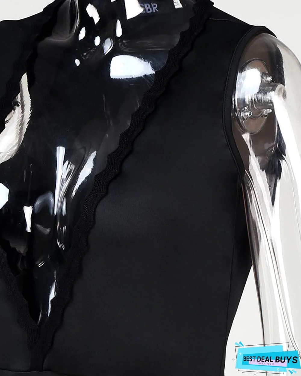 Sexy Deep V Scalloped Split Bodycon Dress Black Dresses