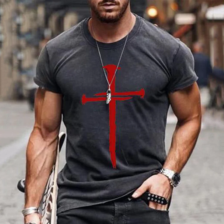 BrosWear Men's Hipster Cross Faith Print T-shirt