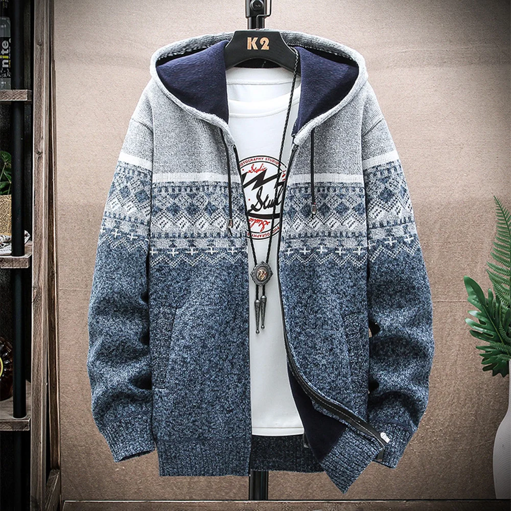 Smiledeer Autumn and winter new men's casual hooded knitted jacket
