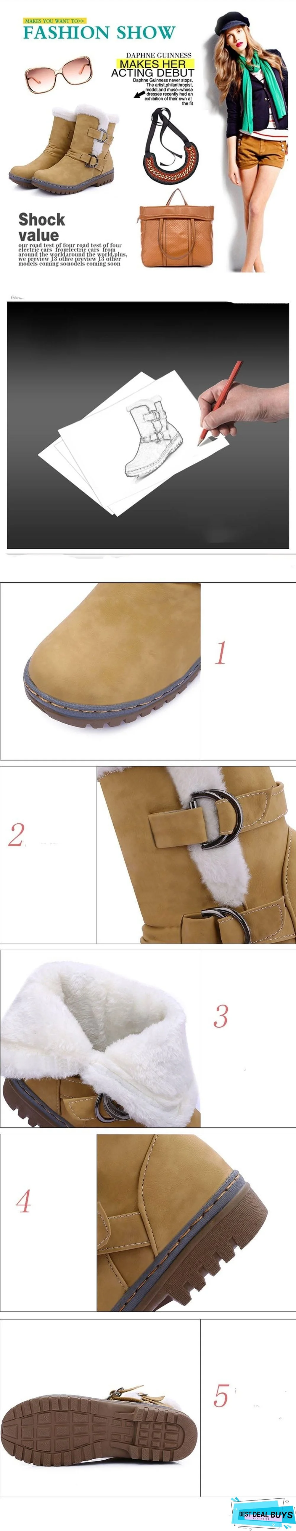 Women Leather Warm mid-calf Plush Fur Velvet Boots Booties Snow Shoes
