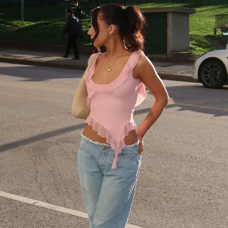 Uveng Uveng Women's Wear 2023 Summer Hot Girl U Collar Ear Irregular Casual Joker Sleeveless Vest