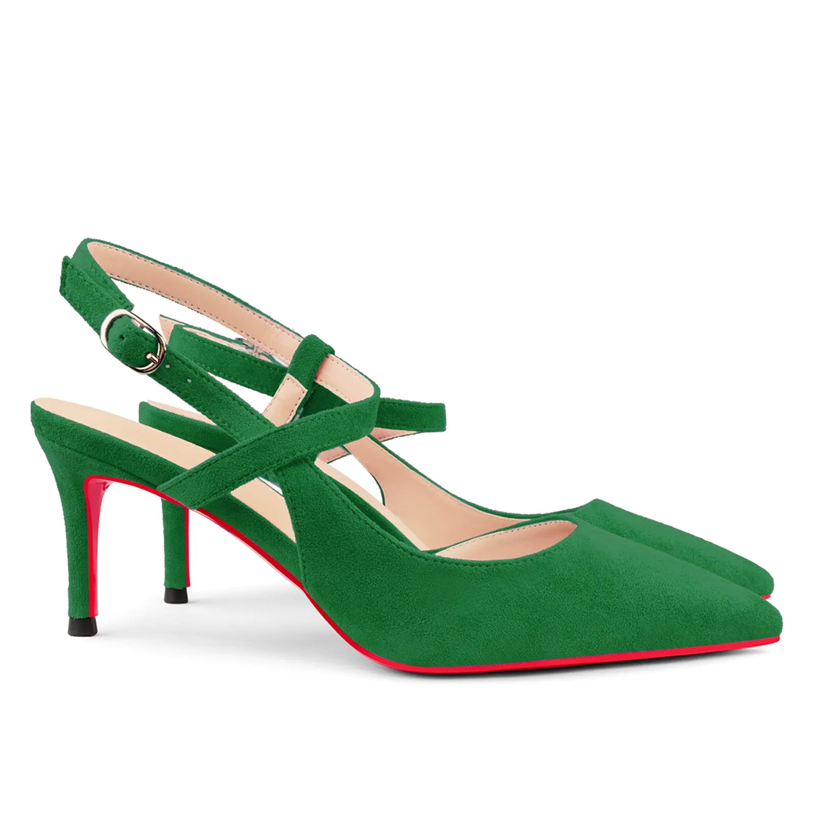 65mm Women Pumps Ankle Strap Jenlove Stiletto Slingback Suede Kitten Pointed Toe Dress Red Bottoms Heels-vocosishoes