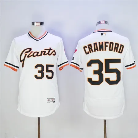 Men's San Francisco Giants #35 Brandon Crawford White Throwback Flexbase Stitched MLB Jersey