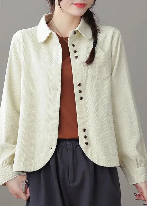 Vintage White Peter Pan Collar Button Corduroy Coats Long Sleeve