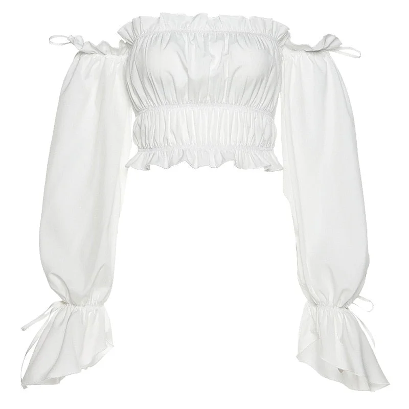 Yimunancy Off Shoulder Top Women Long Sleeve Ruffle Top 2020 Ladies White Elegant Top Party Blusas
