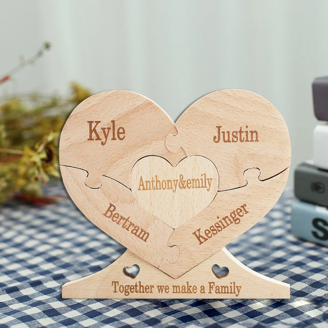 Personalized Name Heart Puzzle Stakes Frame Gift for Mom